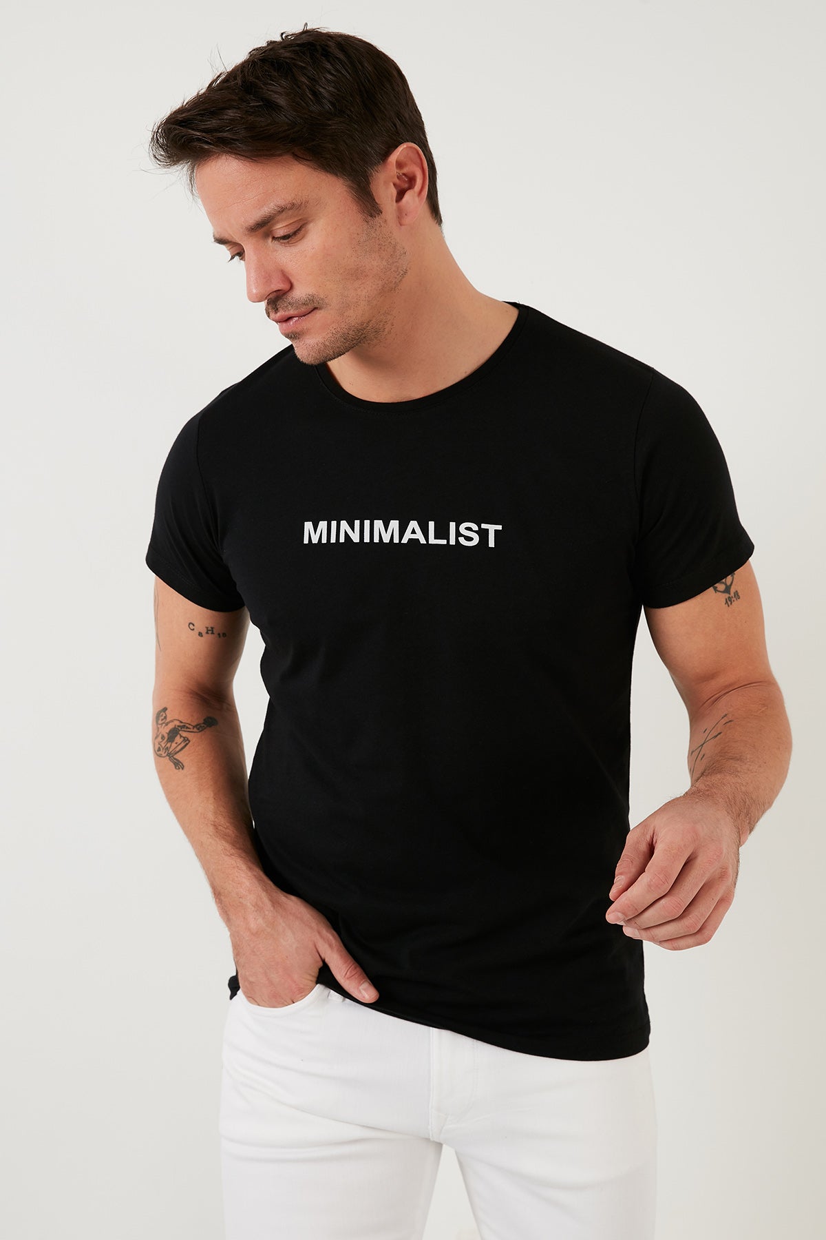 Buratti Baskılı % 100 Pamuk Bisiklet Yaka Slim Fit Erkek T Shirt 541MINIMALIST SİYAH