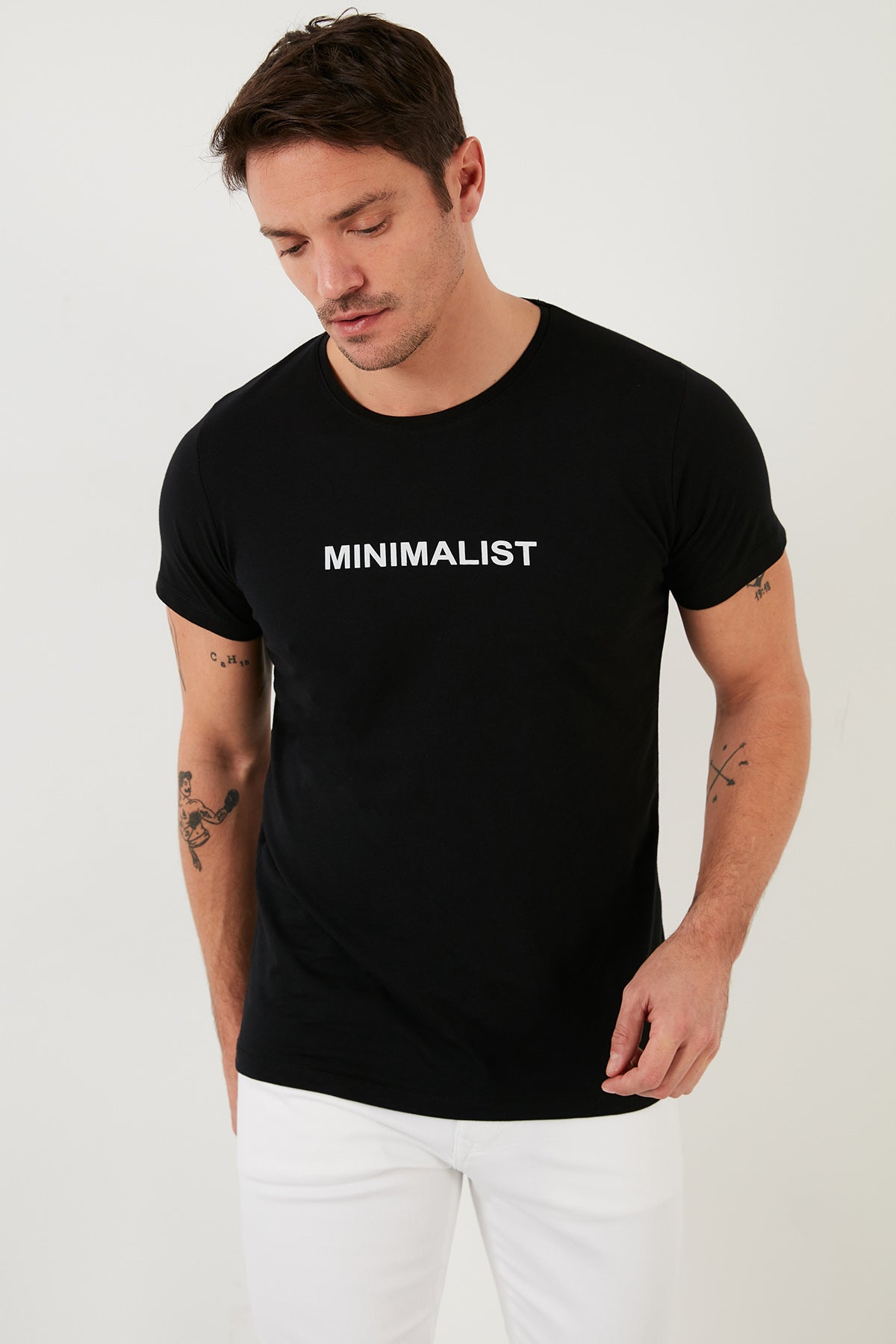 Buratti Baskılı % 100 Pamuk Bisiklet Yaka Slim Fit Erkek T Shirt 541MINIMALIST SİYAH