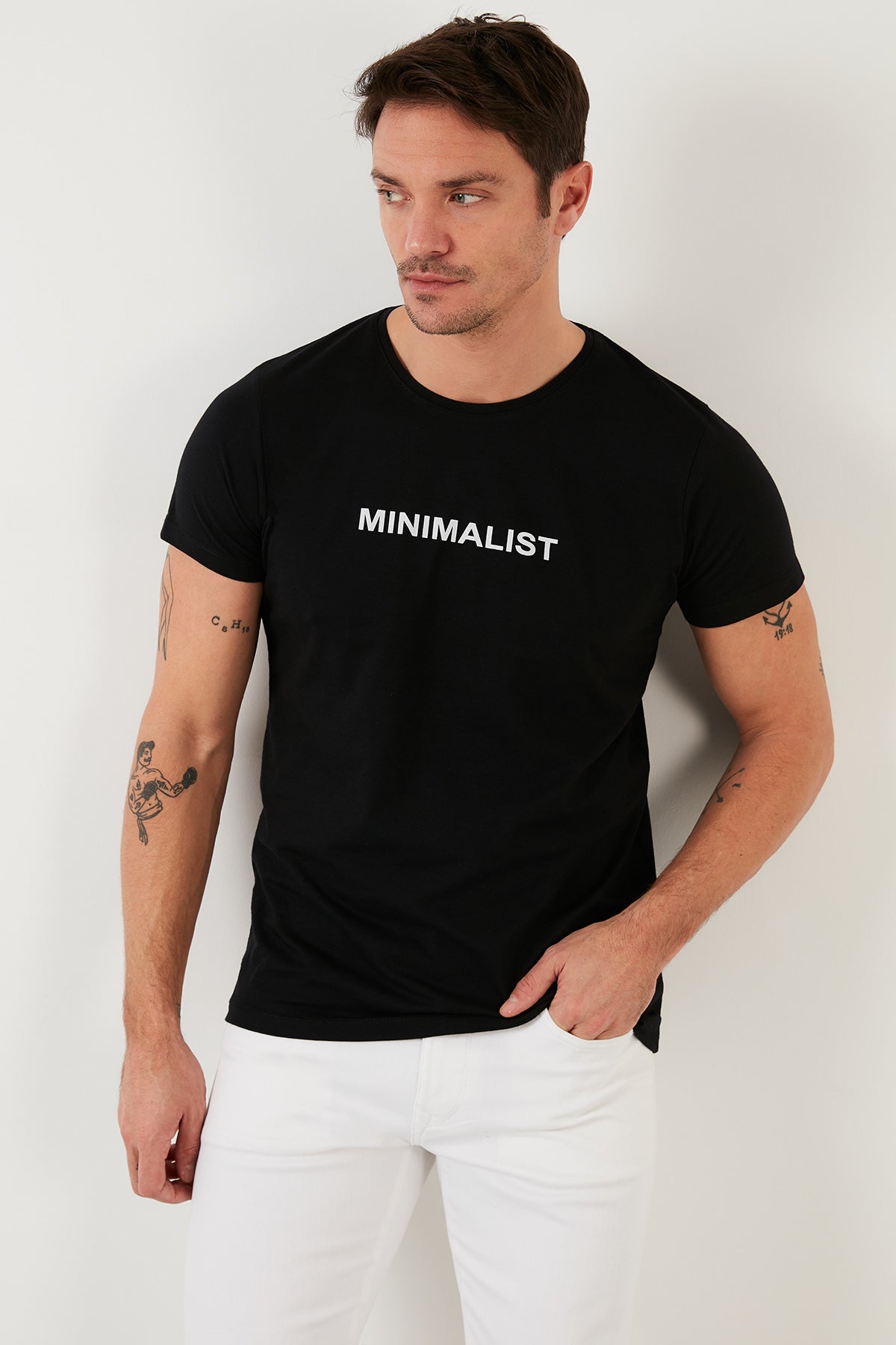 Buratti Baskılı % 100 Pamuk Bisiklet Yaka Slim Fit Erkek T Shirt 541MINIMALIST SİYAH