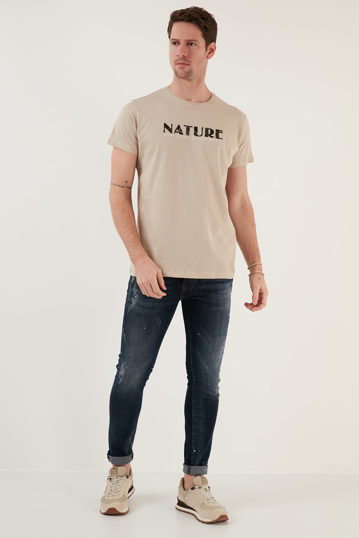 Buratti Bisiklet Yaka % 100 Pamuk Slim Fit Erkek T Shirt 541NATURE BEJ