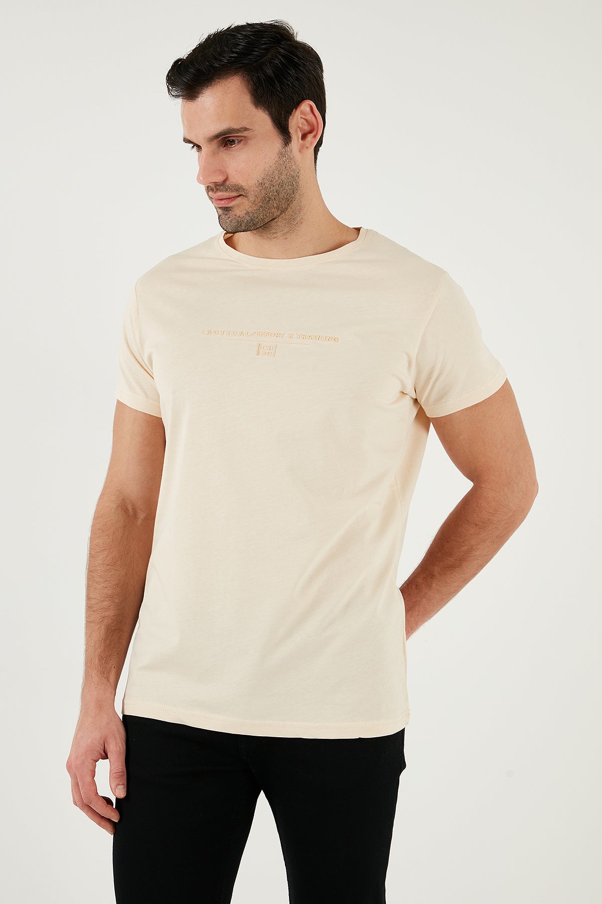 Buratti Pamuklu Slim Fit Bisiklet Yaka Erkek T Shirt 541TACTICAL BEJ