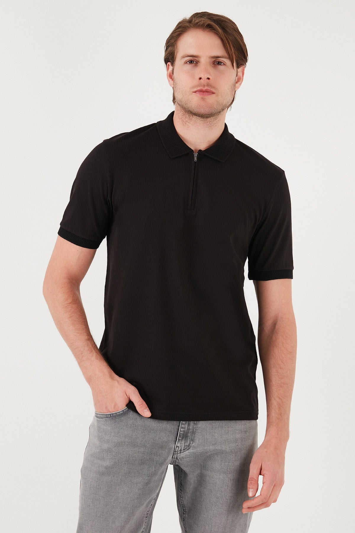 Buratti Pamuklu Regular Fit Yarım Fermuarlı Erkek Polo Yaka T Shirt 5901029 SİYAH