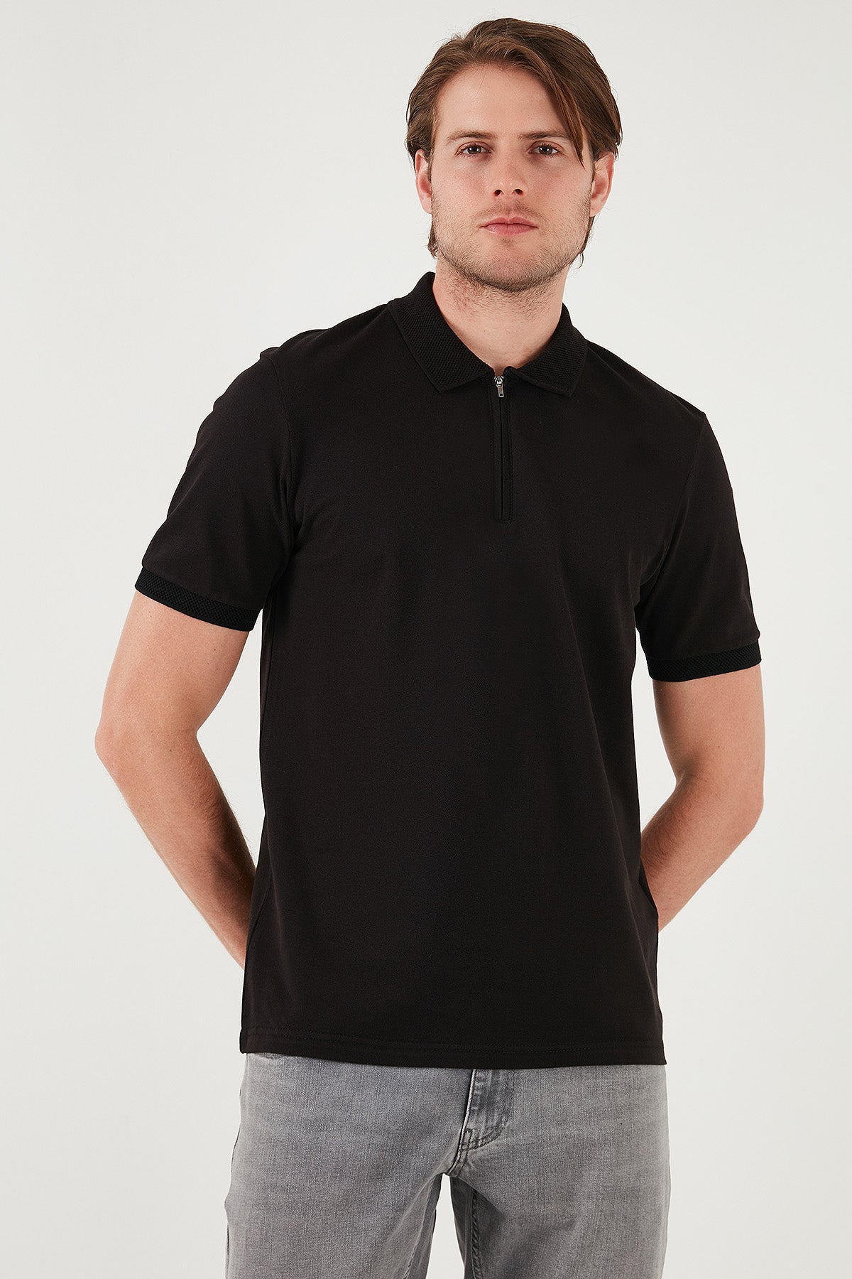 Buratti Pamuklu Regular Fit Yarım Fermuarlı Erkek Polo Yaka T Shirt 5901029 SİYAH