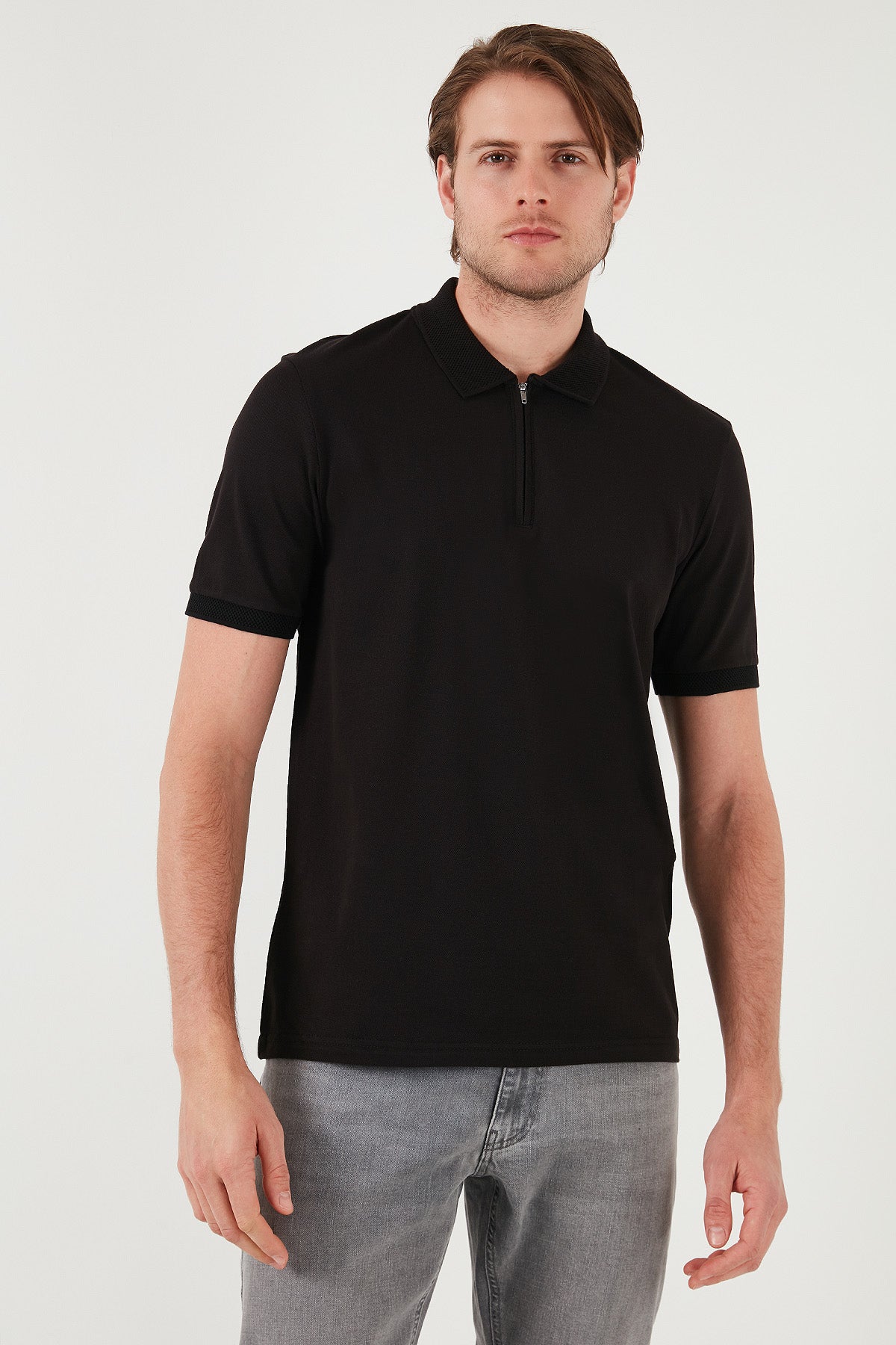 Buratti Pamuklu Regular Fit Yarım Fermuarlı Erkek Polo Yaka T Shirt 5901029 SİYAH