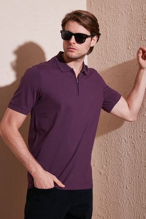 Buratti Pamuklu Regular Fit Yarım Fermuarlı Erkek Polo Yaka T Shirt 5901029 MÜRDÜM