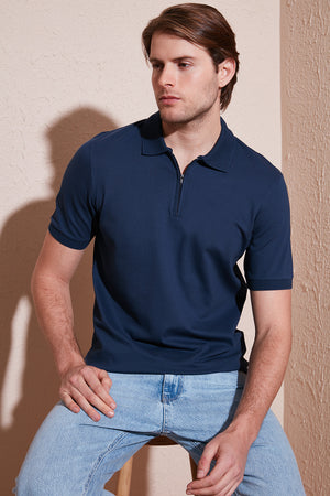 Buratti Pamuklu Regular Fit Yarım Fermuarlı Erkek Polo Yaka T Shirt 5901029 İNDİGO