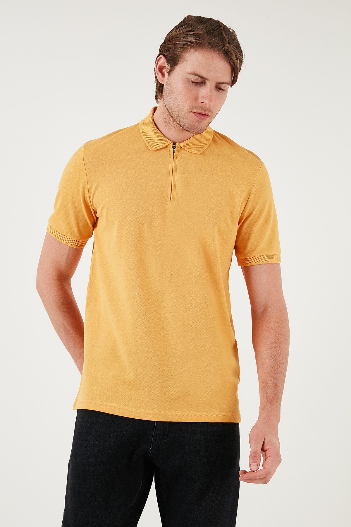 Buratti Pamuklu Regular Fit Yarım Fermuarlı Erkek Polo Yaka T Shirt 5901029 HARDAL