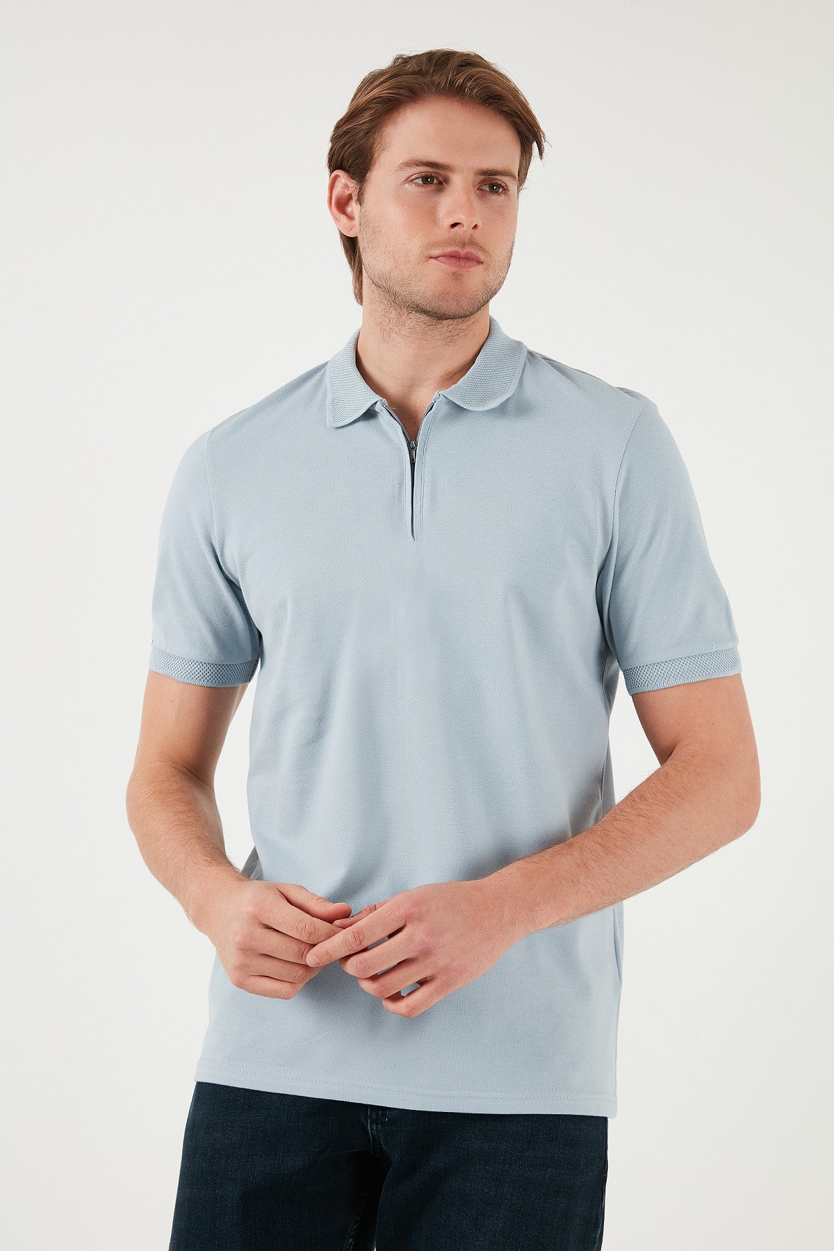 Buratti Pamuklu Regular Fit Yarım Fermuarlı Erkek Polo Yaka T Shirt 5901029 AÇIK GRİ