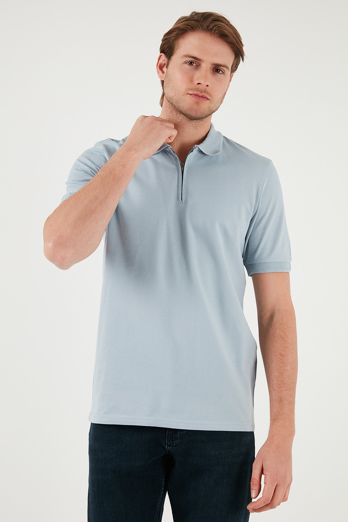 Buratti Pamuklu Regular Fit Yarım Fermuarlı Erkek Polo Yaka T Shirt 5901029 AÇIK GRİ