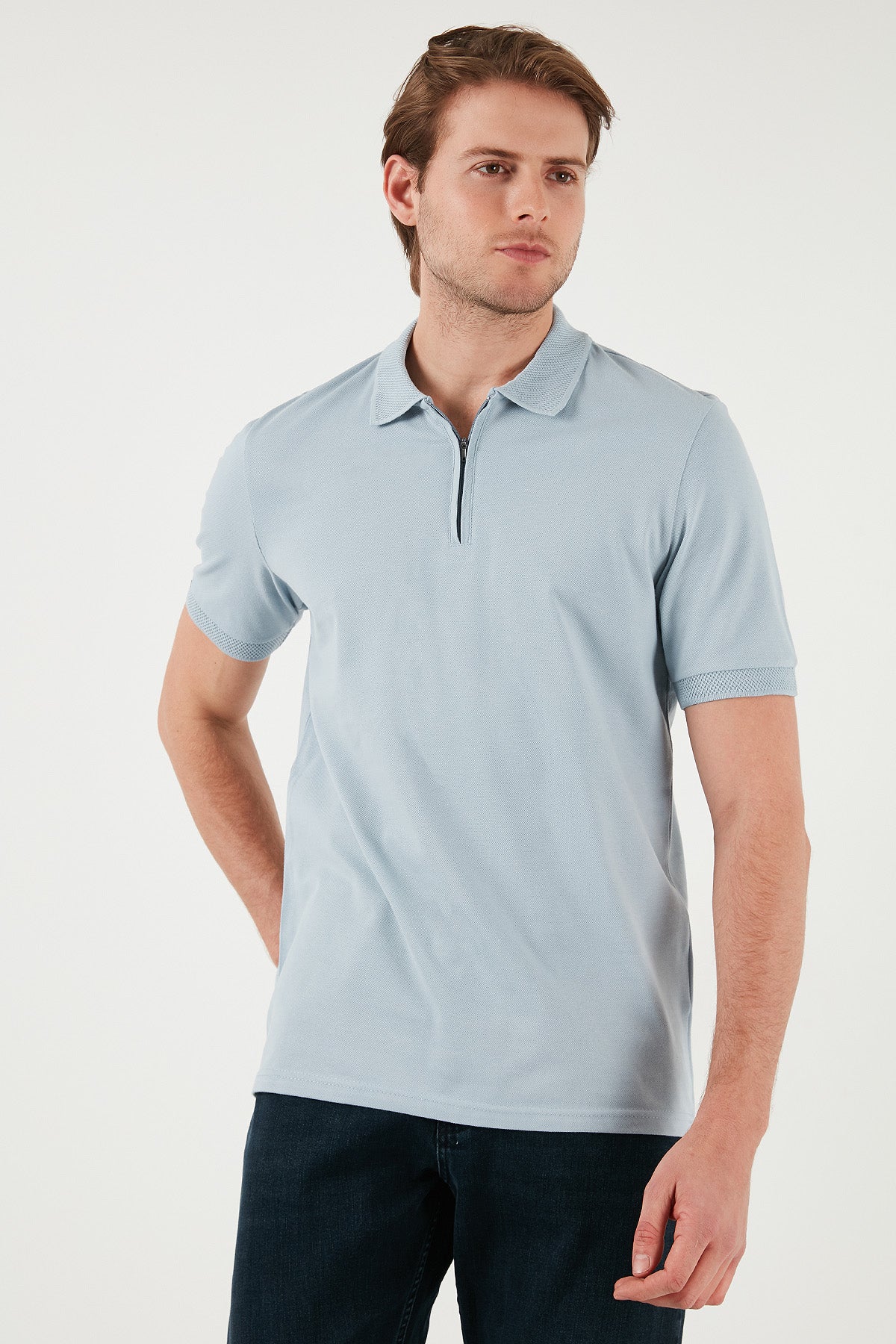 Buratti Pamuklu Regular Fit Yarım Fermuarlı Erkek Polo Yaka T Shirt 5901029 AÇIK GRİ