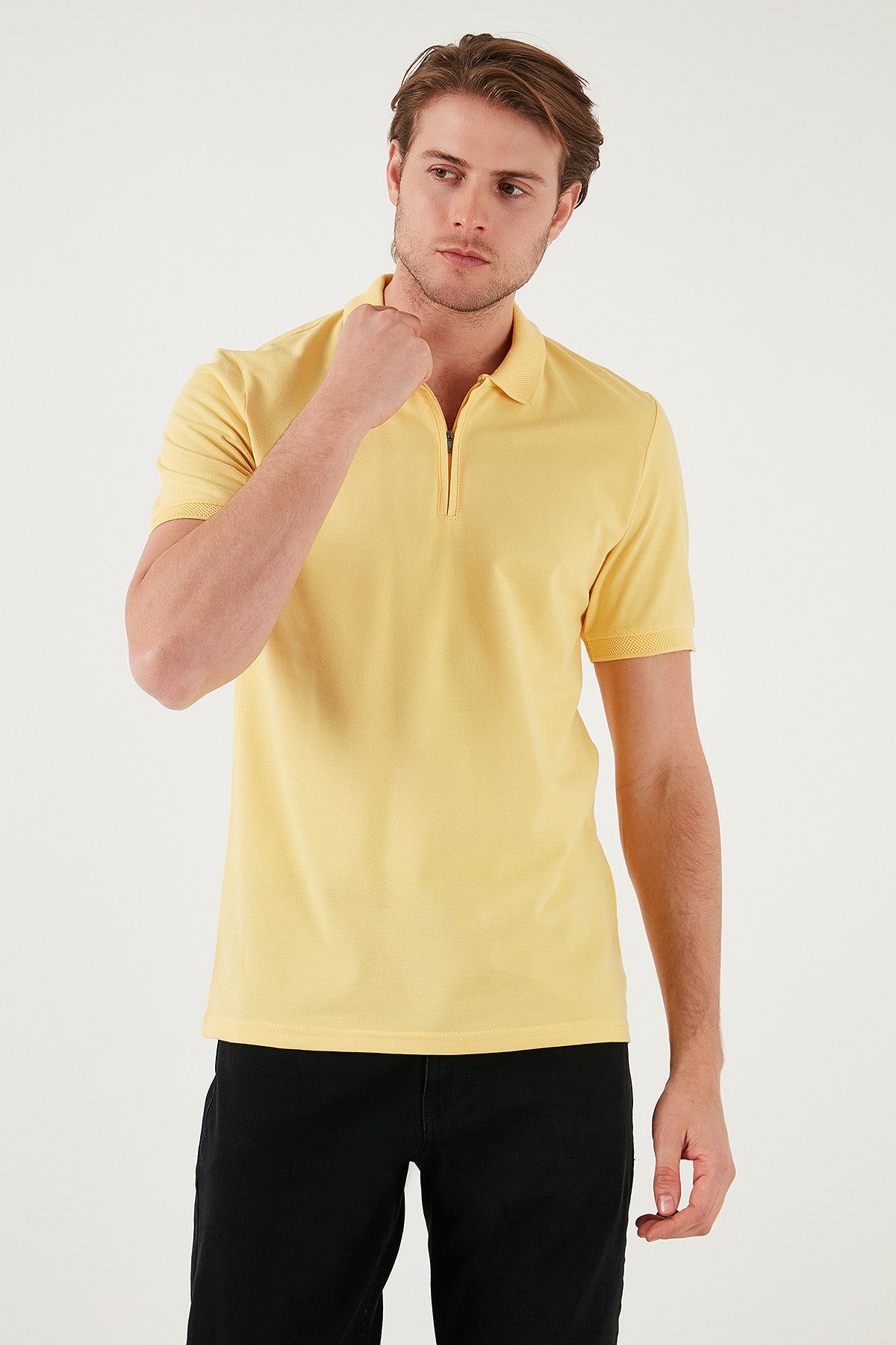 Buratti Pamuklu Regular Fit Yarım Fermuarlı Erkek Polo Yaka T Shirt 5901029 SARI