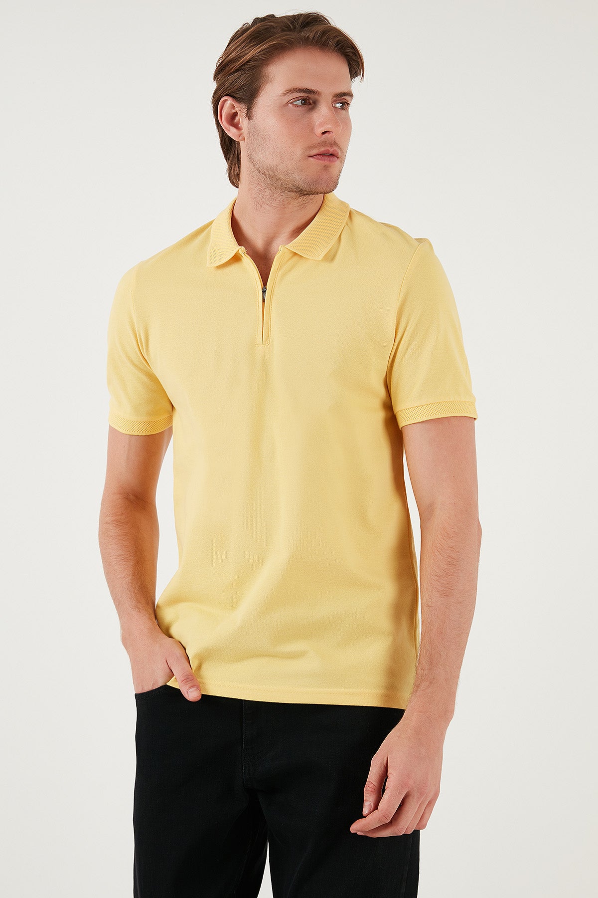 Buratti Pamuklu Regular Fit Yarım Fermuarlı Erkek Polo Yaka T Shirt 5901029 SARI