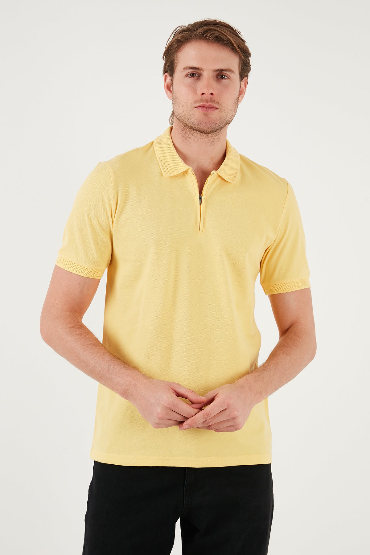 Buratti Pamuklu Regular Fit Yarım Fermuarlı Erkek Polo Yaka T Shirt 5901029 SARI