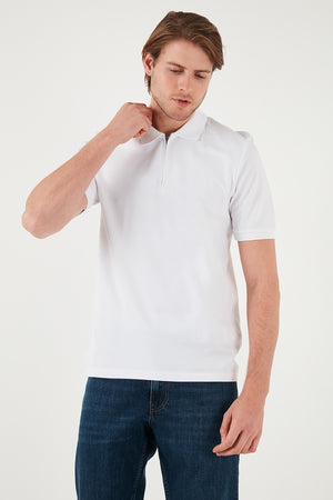 Buratti Pamuklu Regular Fit Yarım Fermuarlı Erkek Polo Yaka T Shirt 5901029 KIRIK BEYAZ