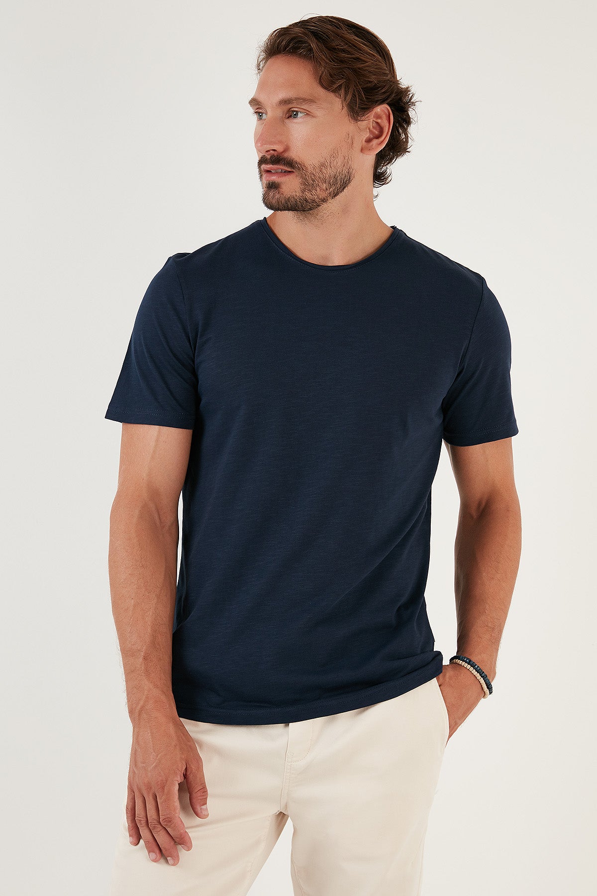 Buratti Bisiklet Yaka % 100 Pamuk Regular Fit Basic Erkek T Shirt 59020001 İNDİGO