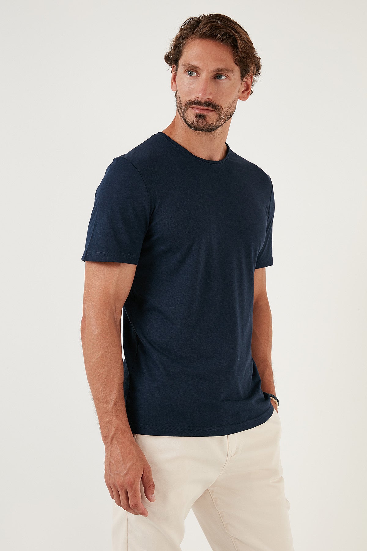 Buratti Bisiklet Yaka % 100 Pamuk Regular Fit Basic Erkek T Shirt 59020001 İNDİGO