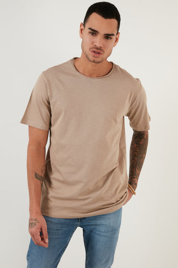 Buratti Bisiklet Yaka % 100 Pamuk Regular Fit Basic Erkek T Shirt 59020001 VİZON