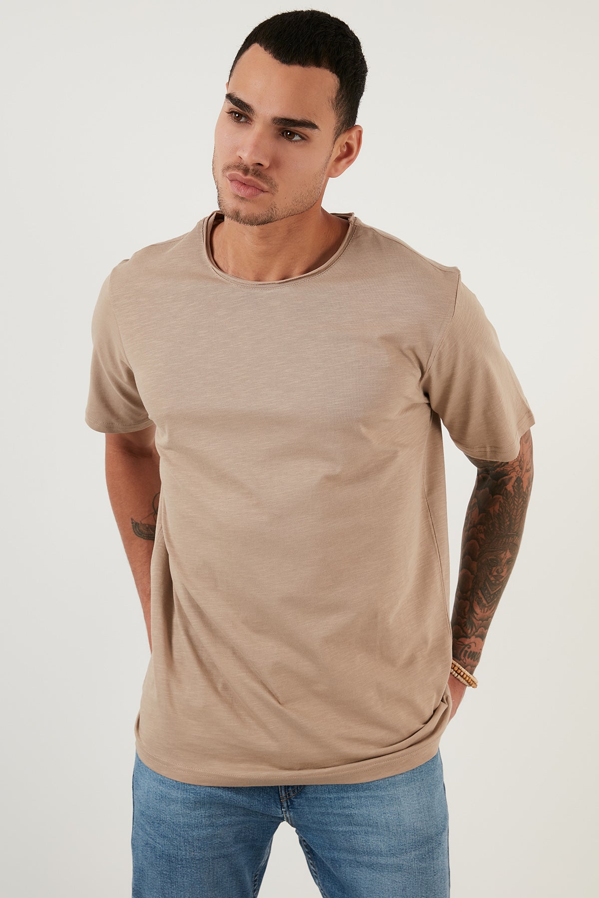 Buratti Bisiklet Yaka % 100 Pamuk Regular Fit Basic Erkek T Shirt 59020001 VİZON