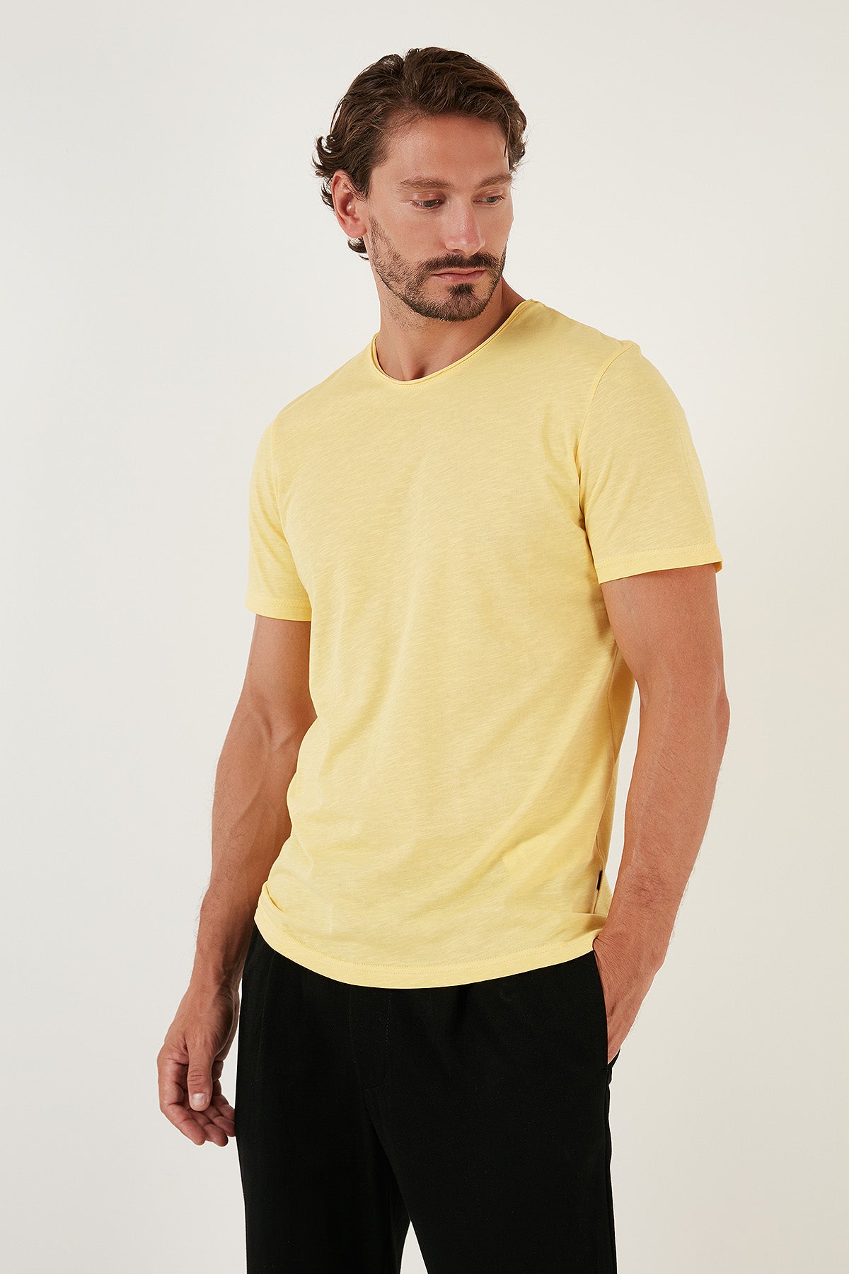 Buratti Bisiklet Yaka % 100 Pamuk Regular Fit Basic Erkek T Shirt 59020001 LİMON