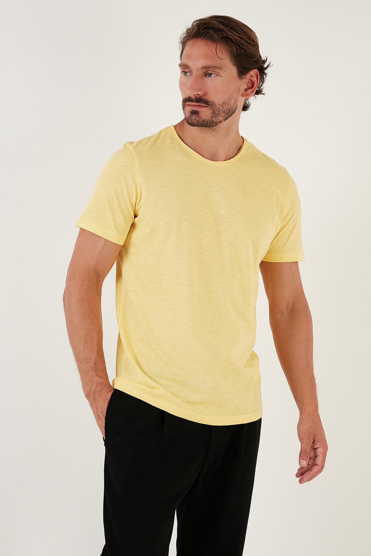 Buratti Bisiklet Yaka % 100 Pamuk Regular Fit Basic Erkek T Shirt 59020001 LİMON