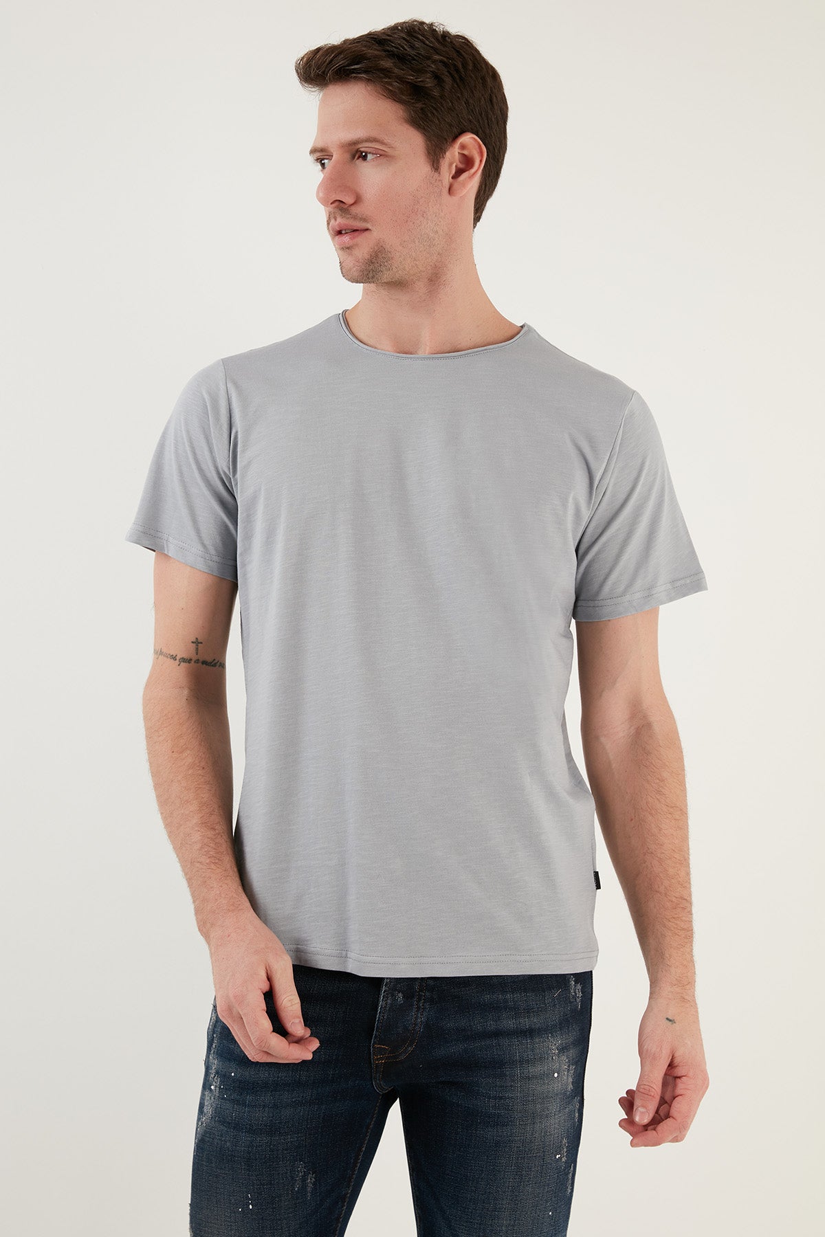 Buratti Bisiklet Yaka % 100 Pamuk Regular Fit Basic Erkek T Shirt 59020001 AÇIK GRİ