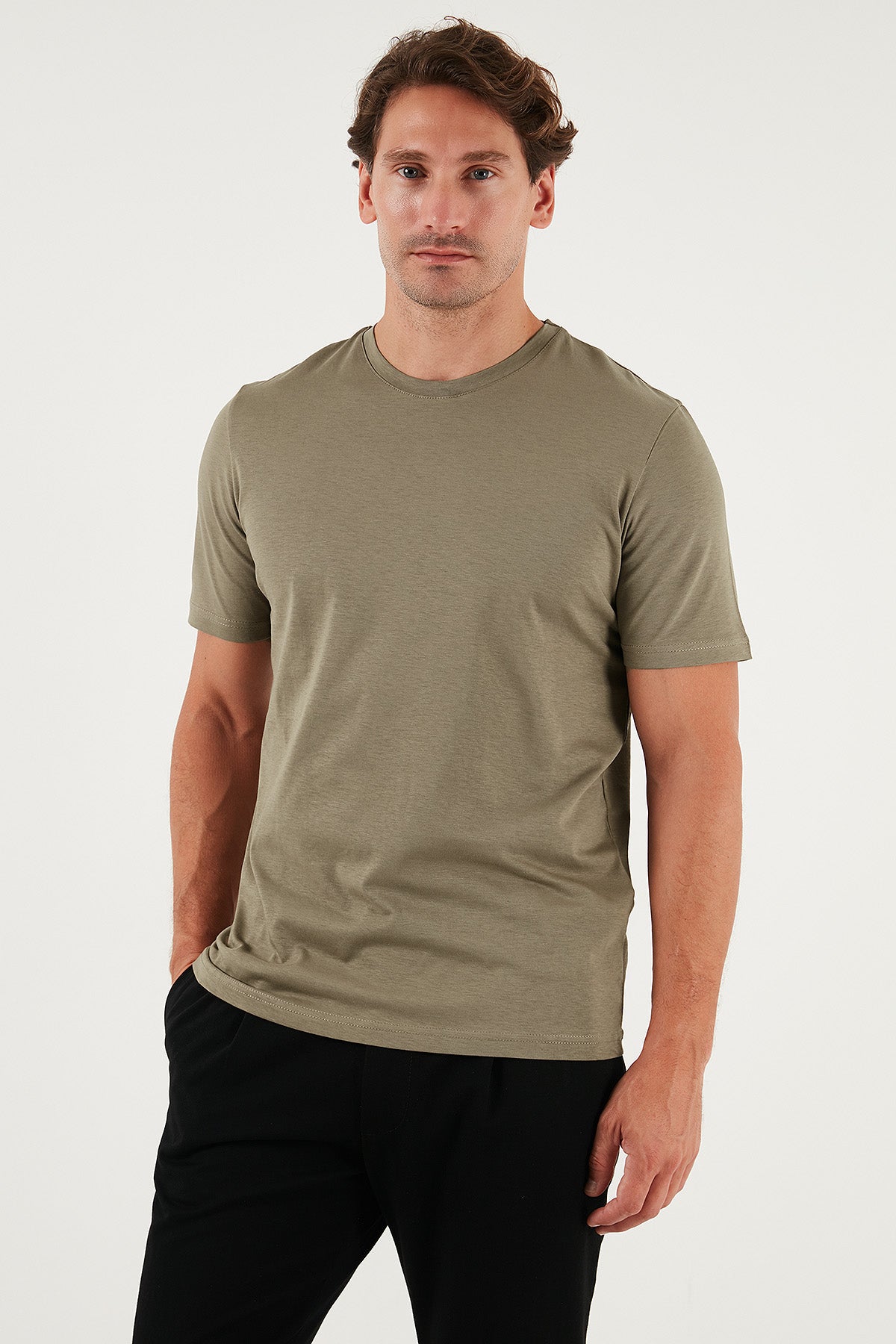 Buratti Pamuklu Regular Fit Bisiklet Yaka Erkek T Shirt 59020204 Vizon Yeşili