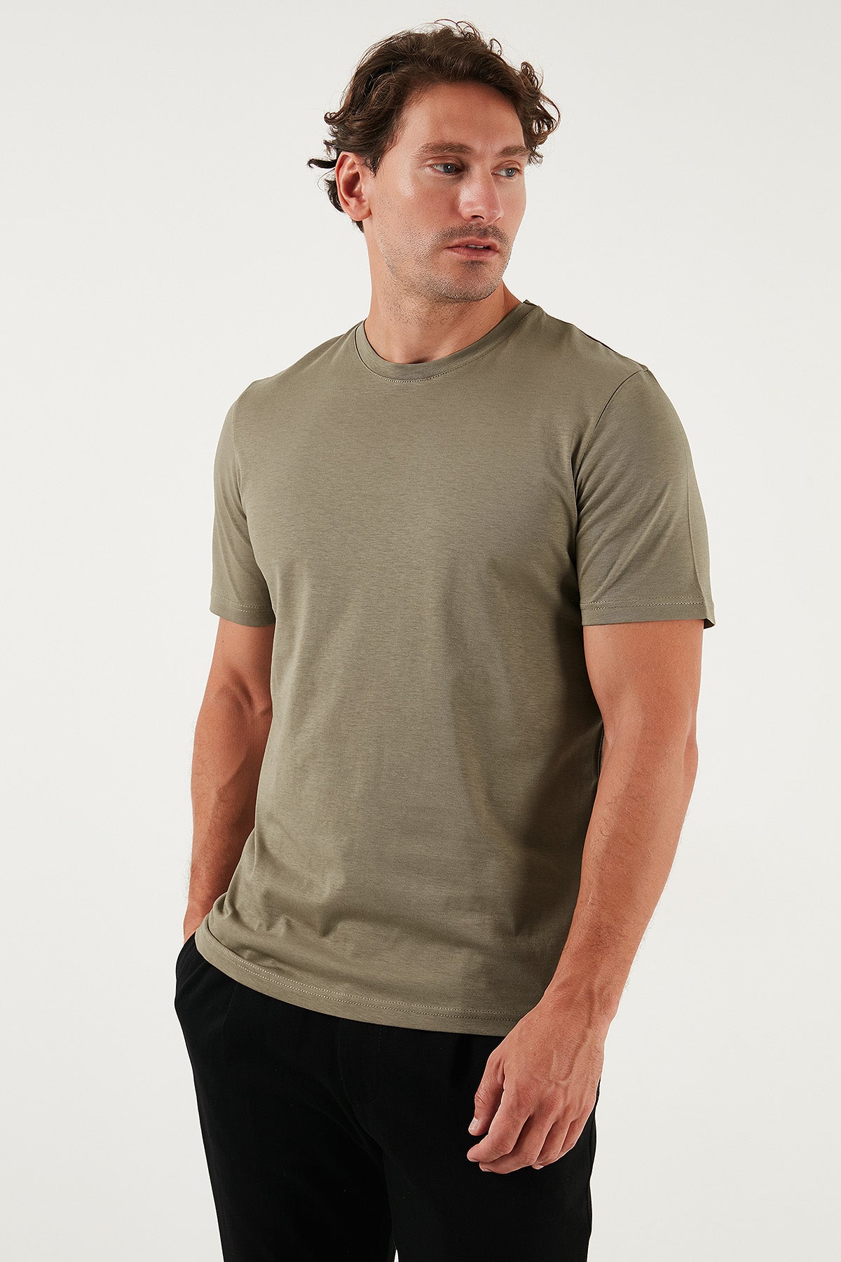 Buratti Pamuklu Regular Fit Bisiklet Yaka Erkek T Shirt 59020204 Vizon Yeşili