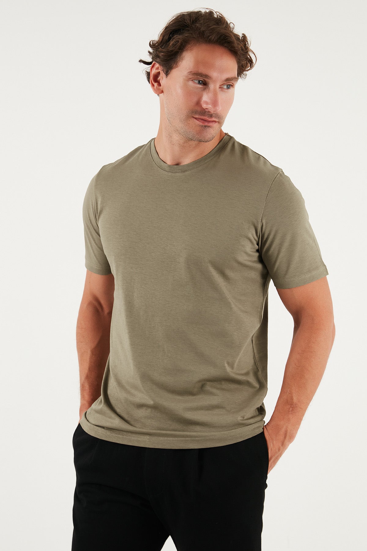 Buratti Pamuklu Regular Fit Bisiklet Yaka Erkek T Shirt 59020204 Vizon Yeşili