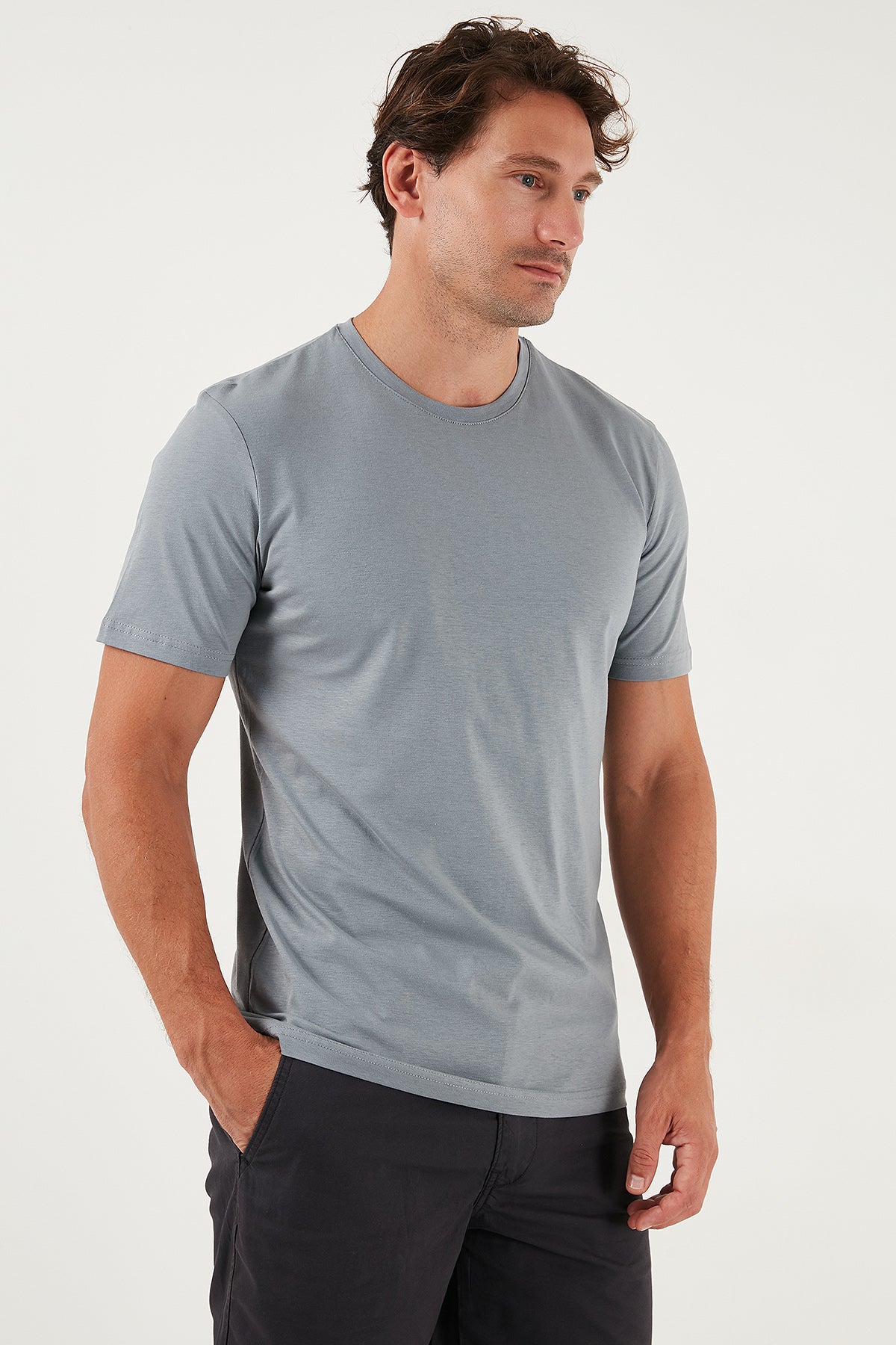 Buratti Pamuklu Regular Fit Bisiklet Yaka Erkek T Shirt 59020204 AÇIK GRİ