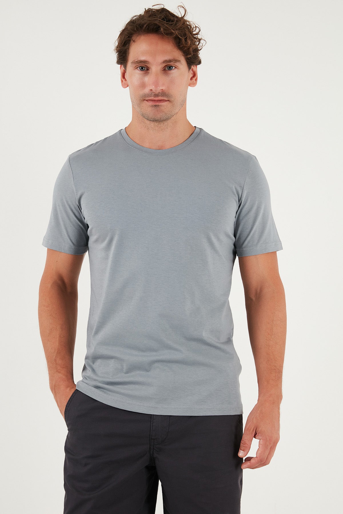 Buratti Pamuklu Regular Fit Bisiklet Yaka Erkek T Shirt 59020204 AÇIK GRİ