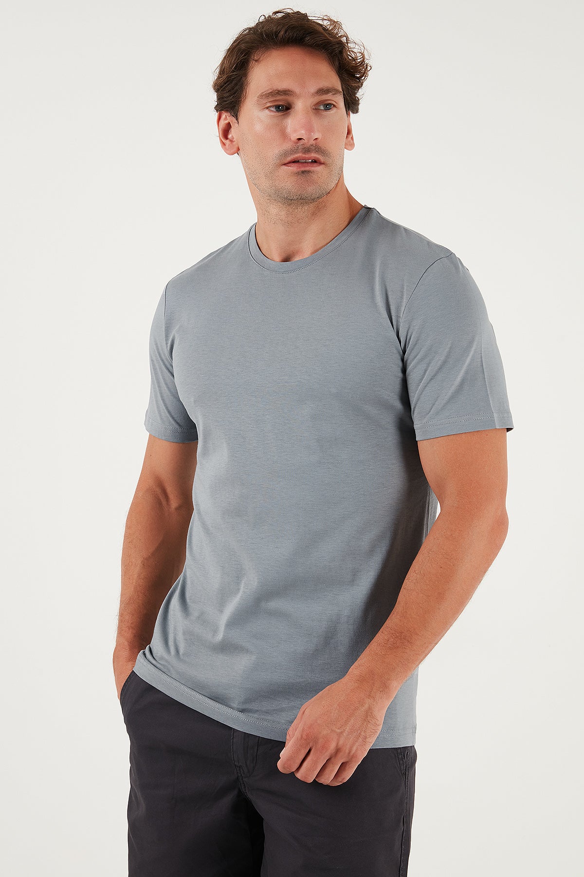 Buratti Pamuklu Regular Fit Bisiklet Yaka Erkek T Shirt 59020204 AÇIK GRİ