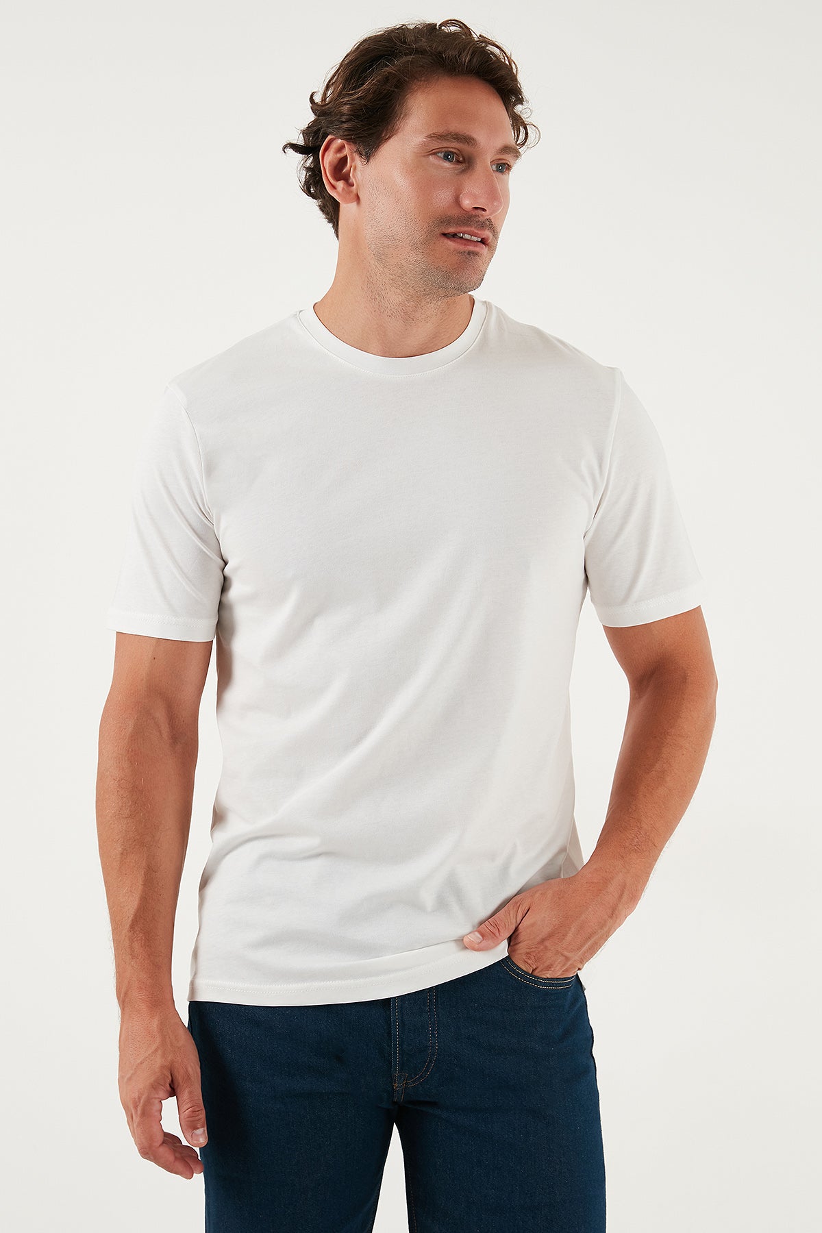 Buratti Pamuklu Regular Fit Bisiklet Yaka Erkek T Shirt 59020204 EKRU