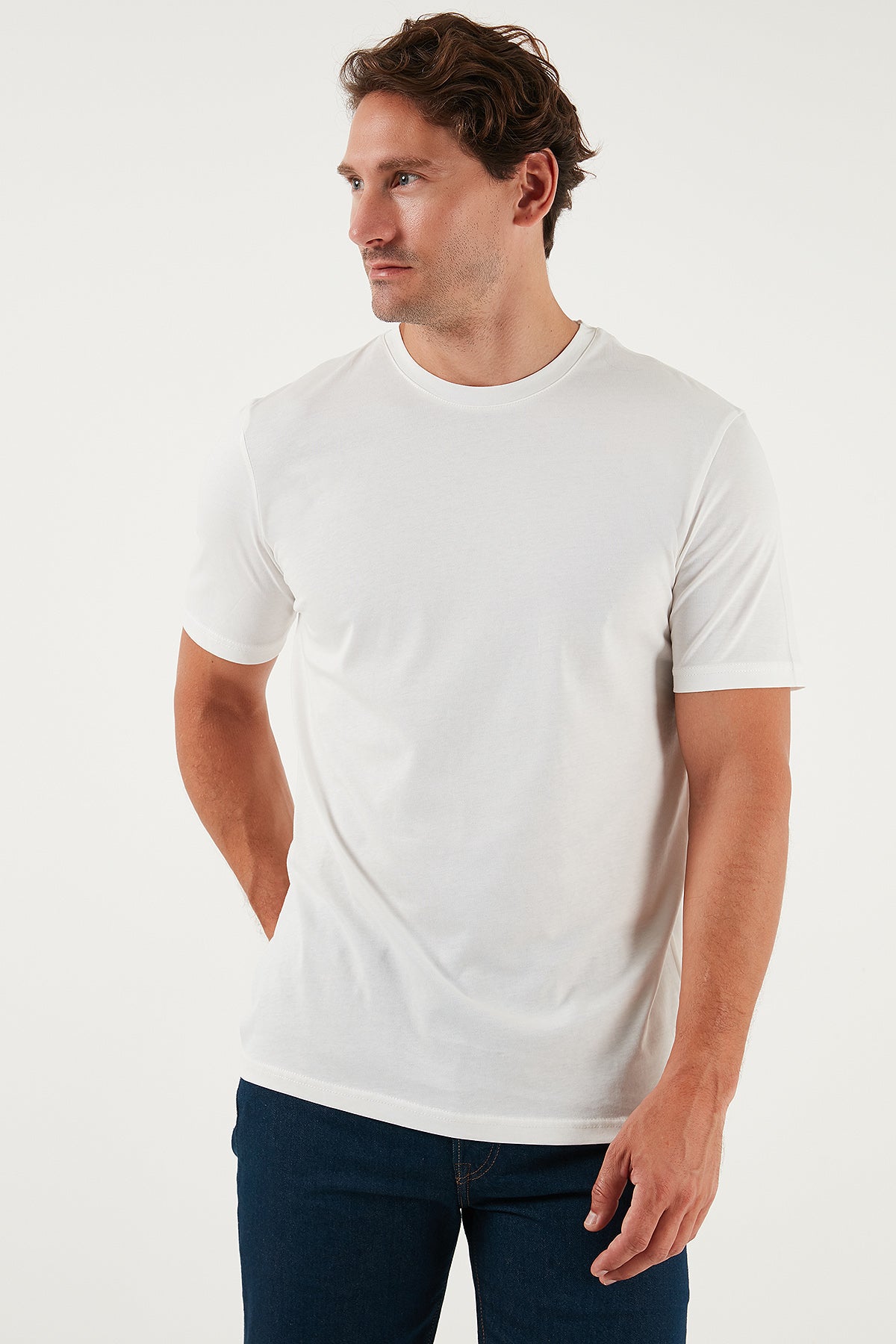 Buratti Pamuklu Regular Fit Bisiklet Yaka Erkek T Shirt 59020204 EKRU