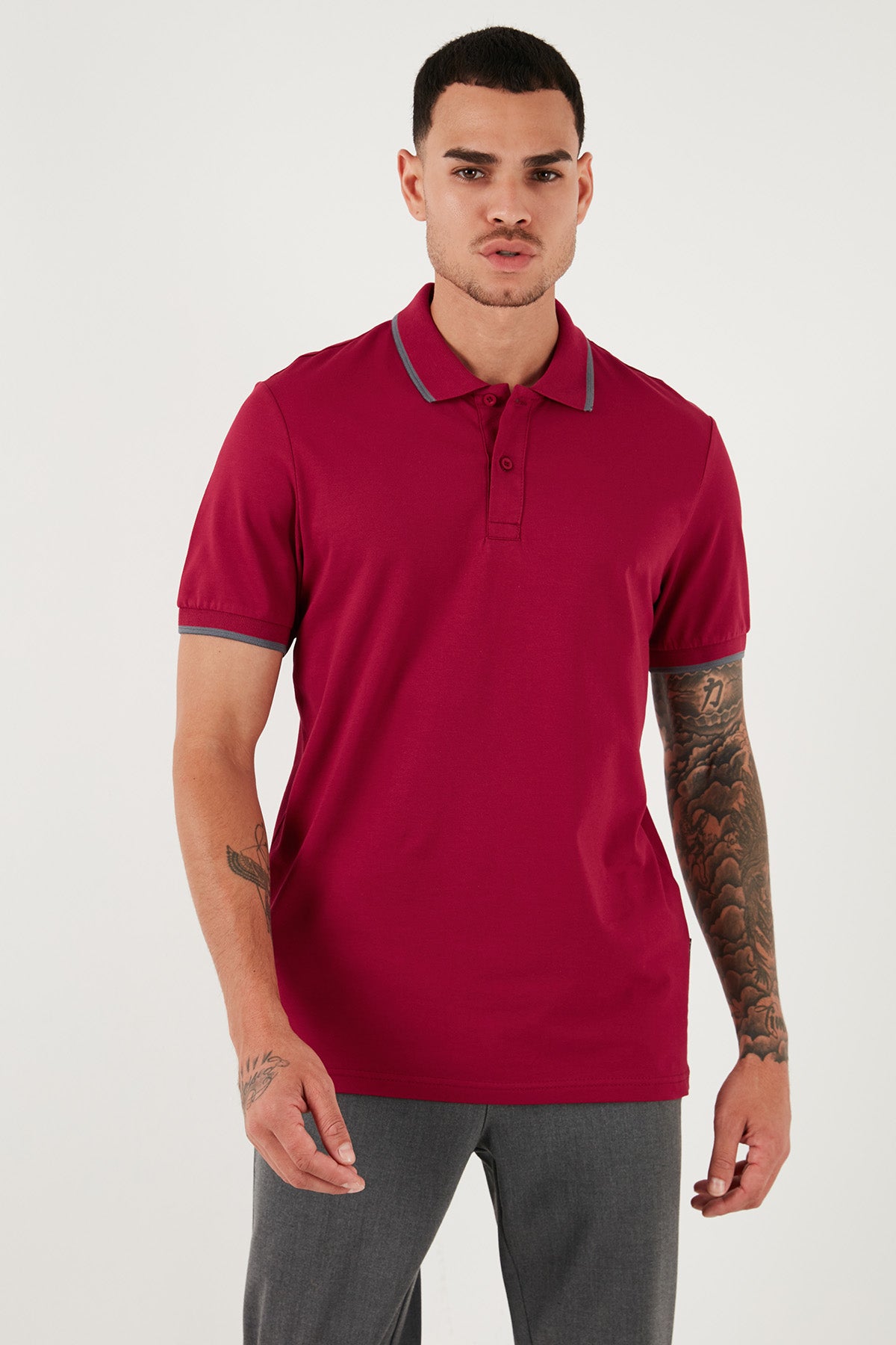 Buratti Pamuklu Regular Fit Erkek Polo Yaka T Shirt 5902063 BORDO