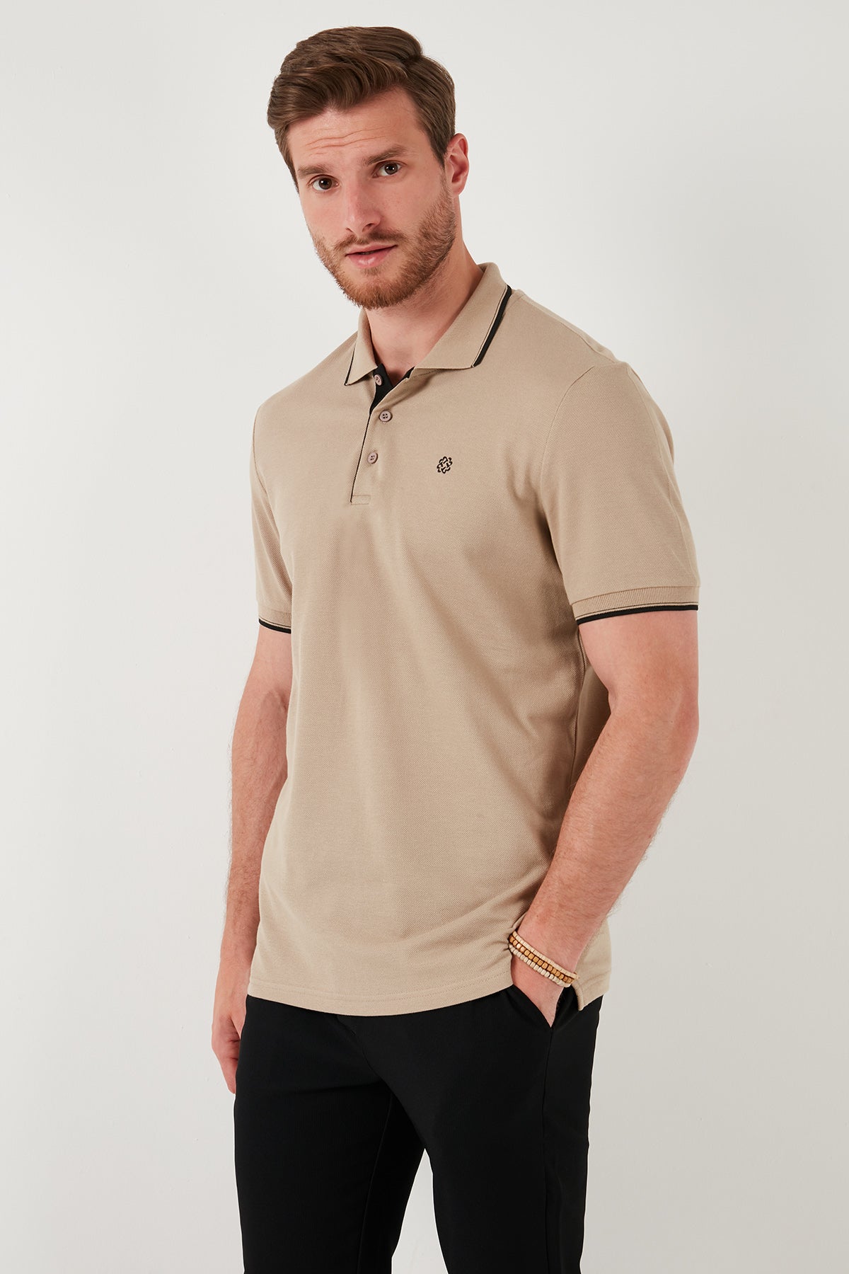 Buratti % 100 Pamuk Düğmeli Slim Fit Erkek Polo Yaka T Shirt 5902118 VİZON