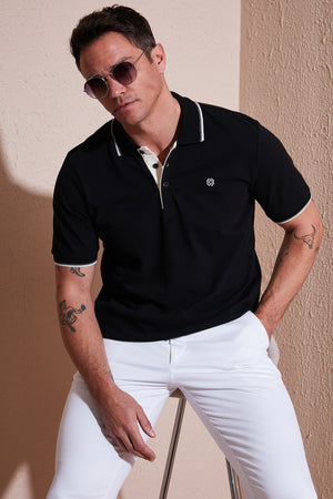 Buratti % 100 Pamuk Düğmeli Slim Fit Erkek Polo Yaka T Shirt 5902118 SİYAH-BEYAZ