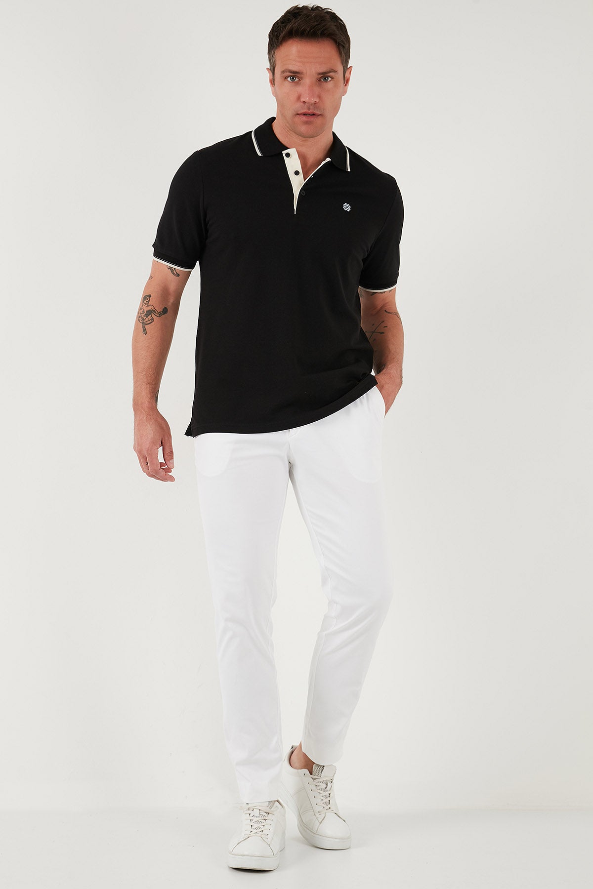 Buratti % 100 Pamuk Düğmeli Slim Fit Erkek Polo Yaka T Shirt 5902118 SİYAH-BEYAZ