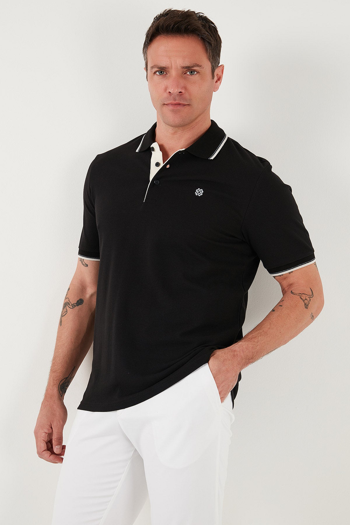Buratti % 100 Pamuk Düğmeli Slim Fit Erkek Polo Yaka T Shirt 5902118 SİYAH-BEYAZ
