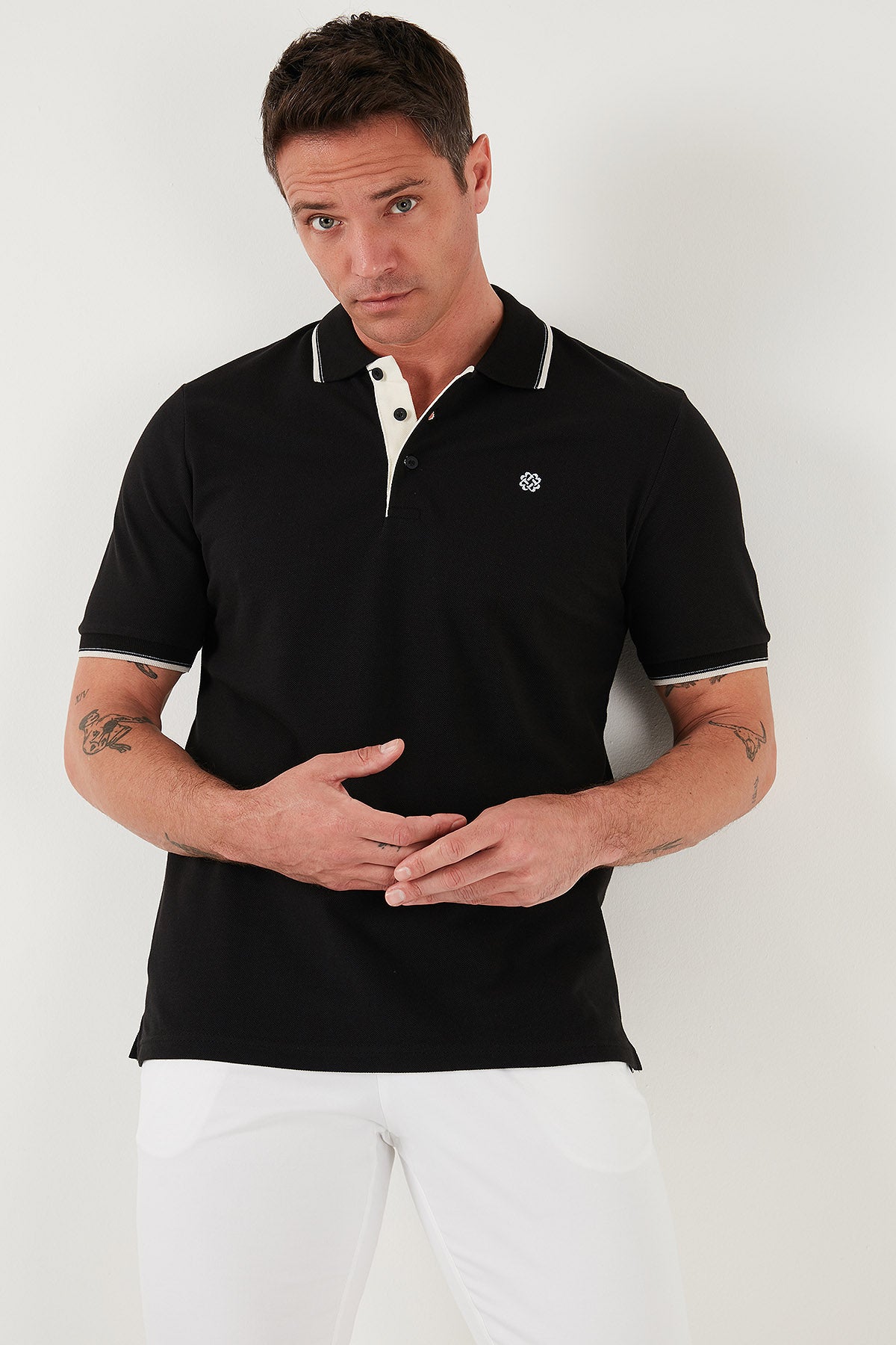 Buratti % 100 Pamuk Düğmeli Slim Fit Erkek Polo Yaka T Shirt 5902118 SİYAH-BEYAZ