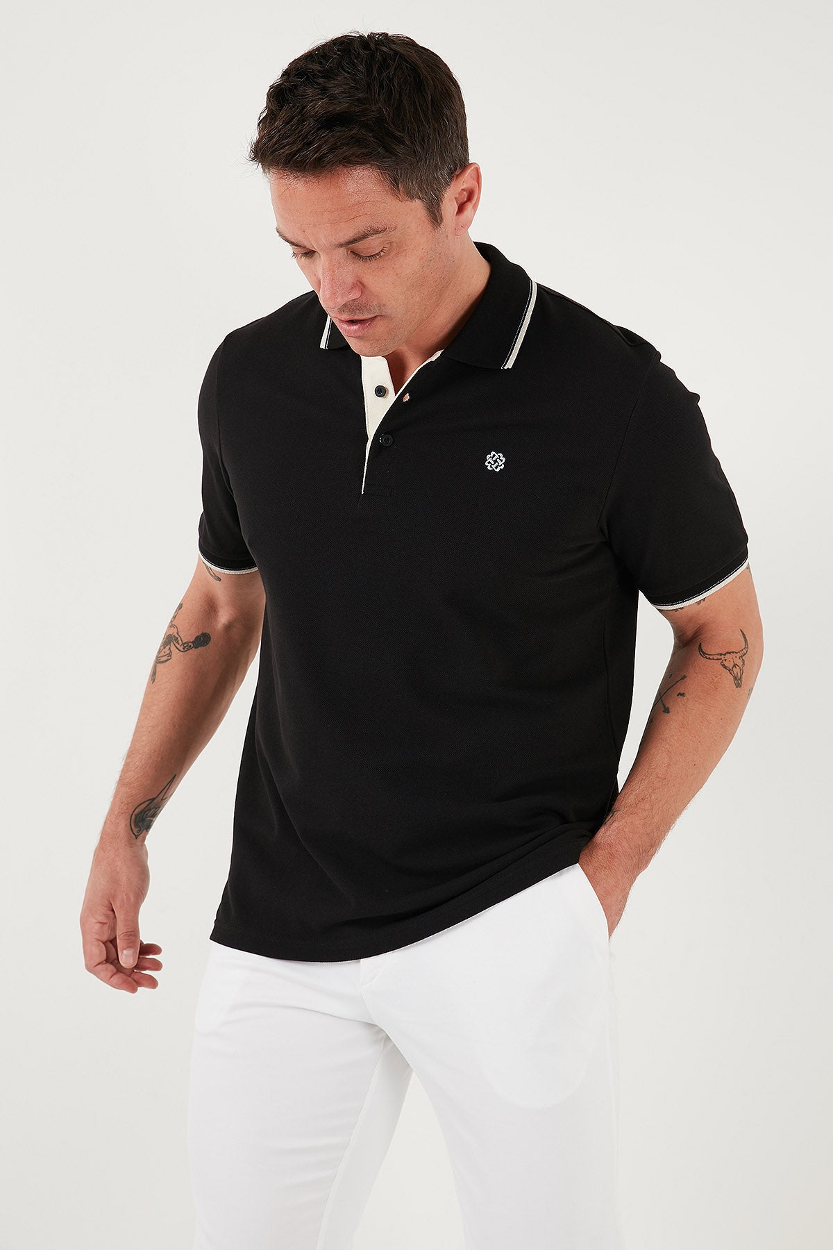 Buratti % 100 Pamuk Düğmeli Slim Fit Erkek Polo Yaka T Shirt 5902118 SİYAH-BEYAZ