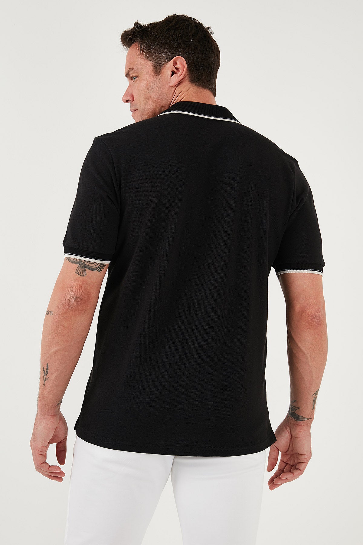 Buratti % 100 Pamuk Düğmeli Slim Fit Erkek Polo Yaka T Shirt 5902118 SİYAH-BEYAZ