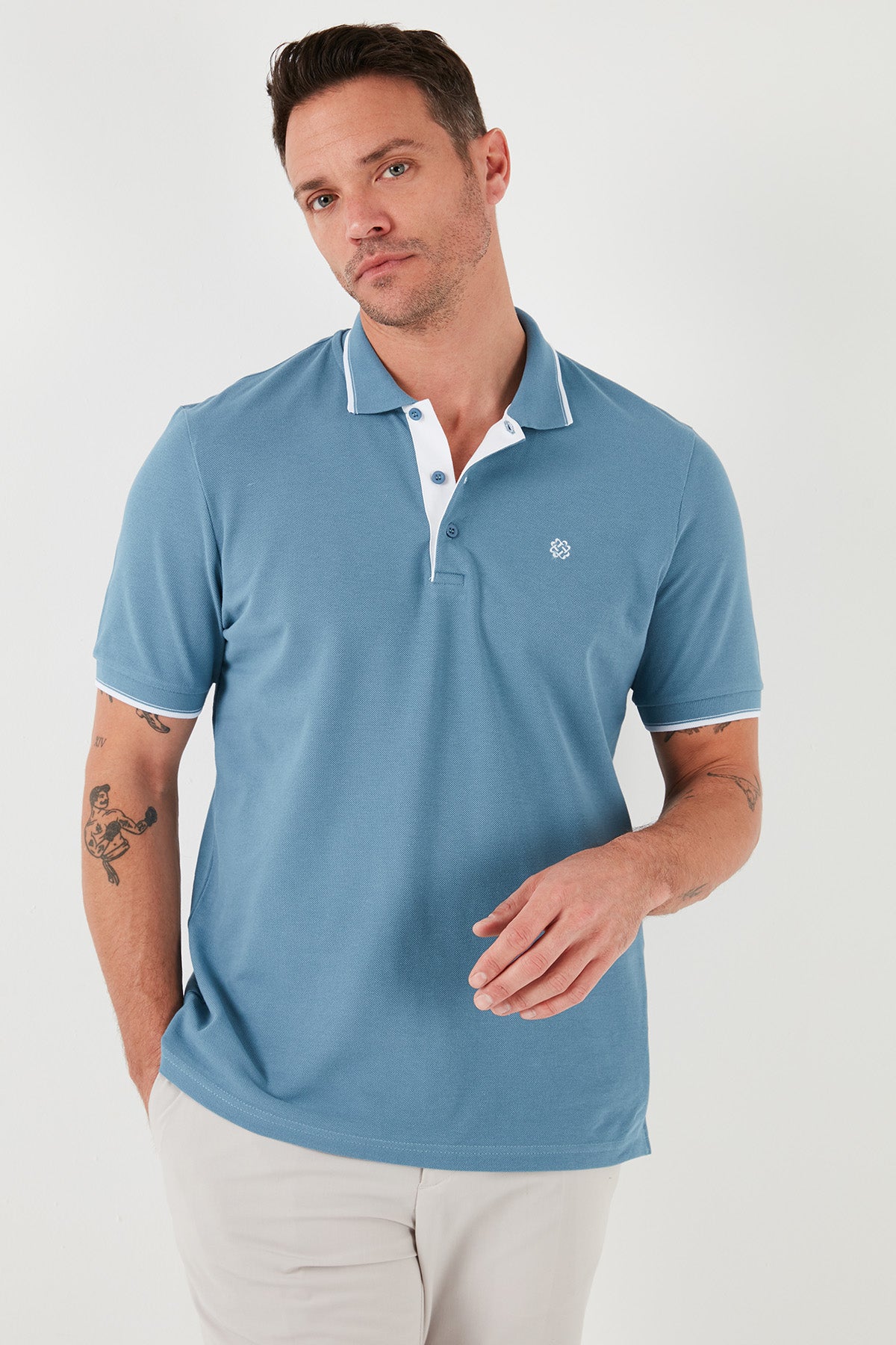 Buratti % 100 Pamuk Düğmeli Slim Fit Erkek Polo Yaka T Shirt 5902118 MAVİ