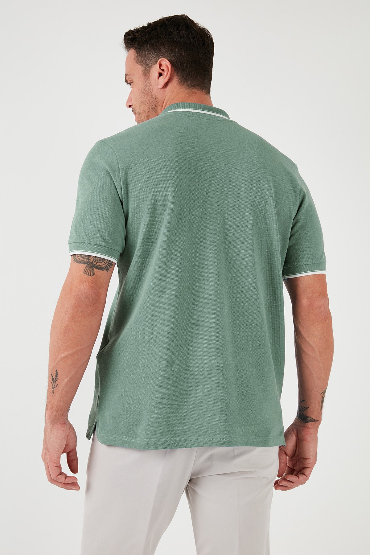 Buratti % 100 Pamuk Düğmeli Slim Fit Erkek Polo Yaka T Shirt 5902118 Elma Yeşili-Beyaz