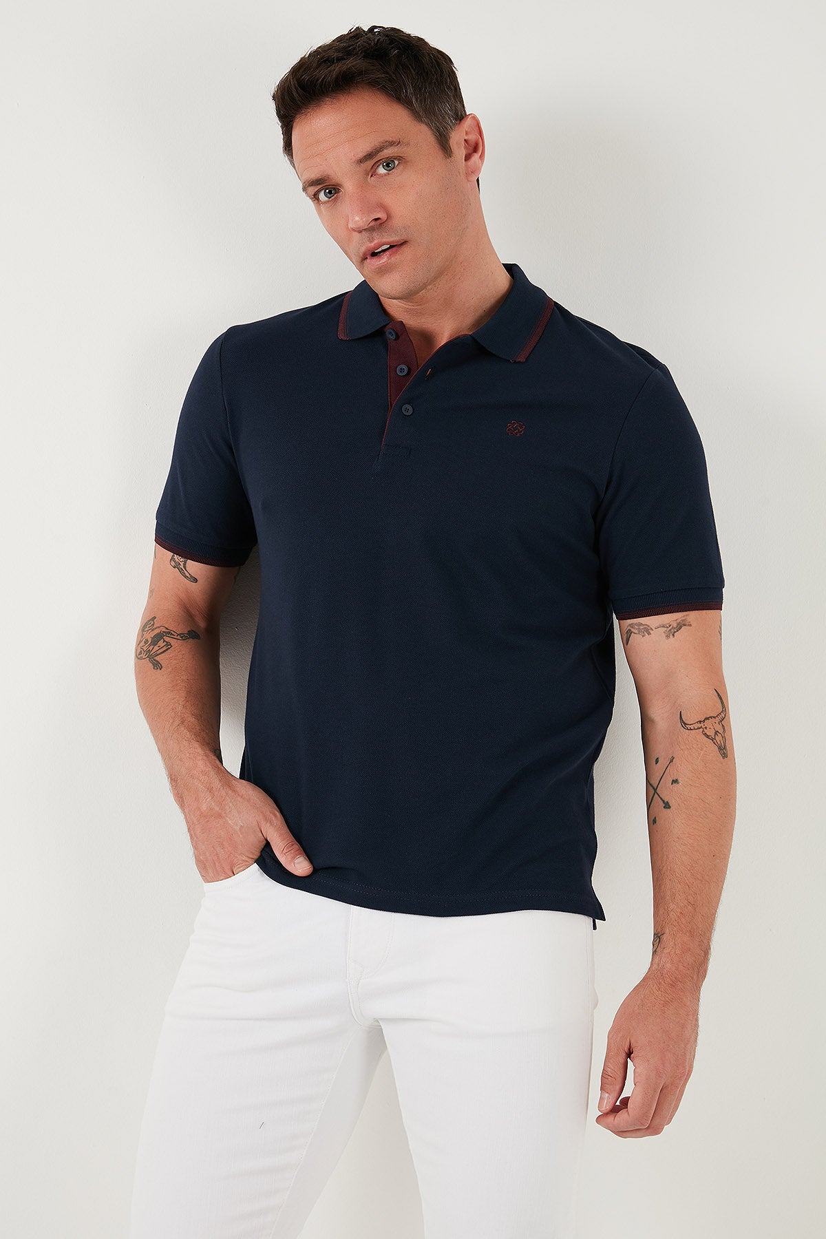 Buratti % 100 Pamuk Düğmeli Slim Fit Erkek Polo Yaka T Shirt 5902118 LACİVERT-BORDO