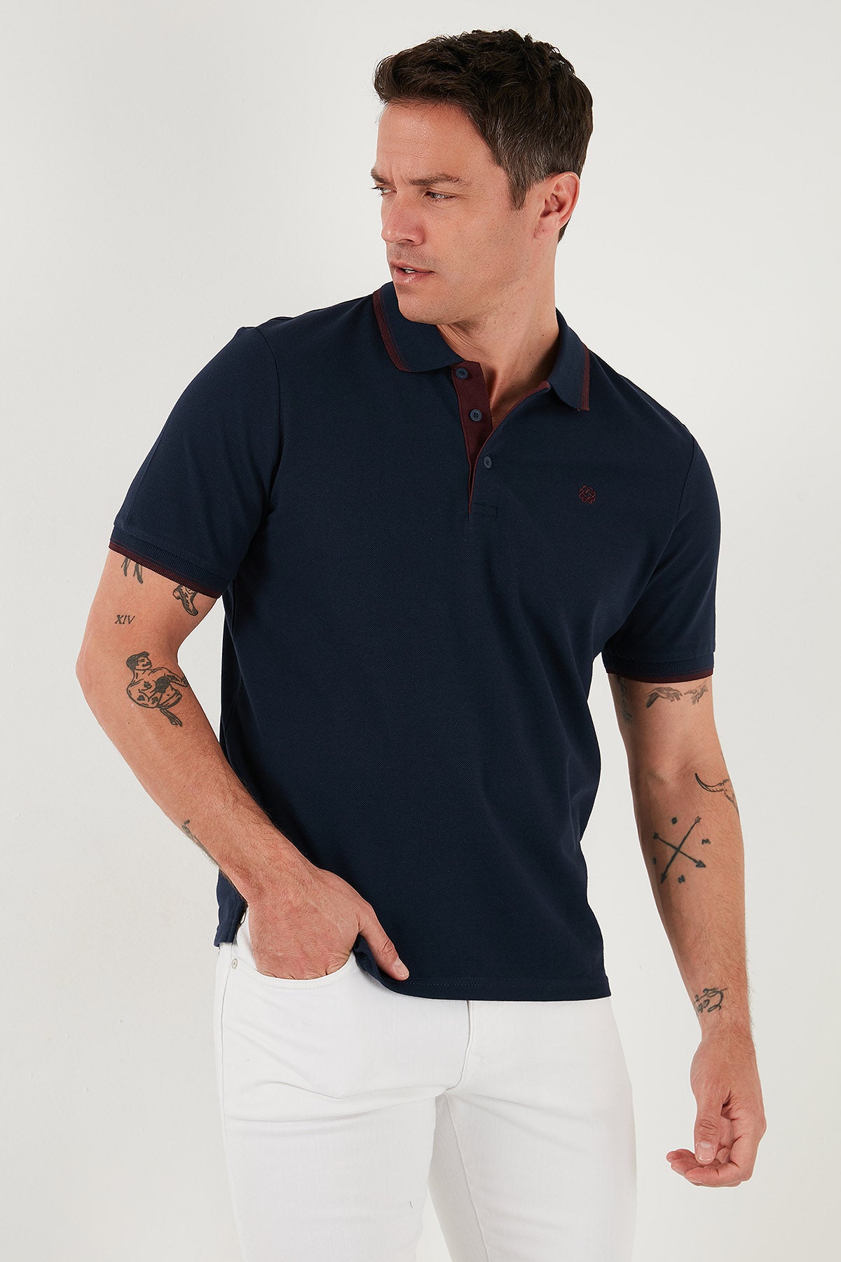 Buratti % 100 Pamuk Düğmeli Slim Fit Erkek Polo Yaka T Shirt 5902118 LACİVERT-BORDO