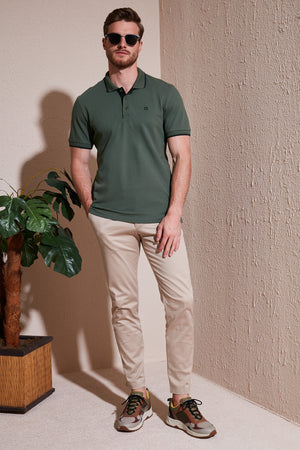 Buratti % 100 Pamuk Düğmeli Slim Fit Erkek Polo Yaka T Shirt 5902118 HAKİ