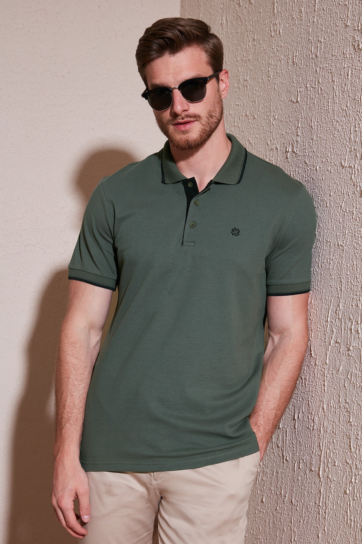 Buratti % 100 Pamuk Düğmeli Slim Fit Erkek Polo Yaka T Shirt 5902118 HAKİ