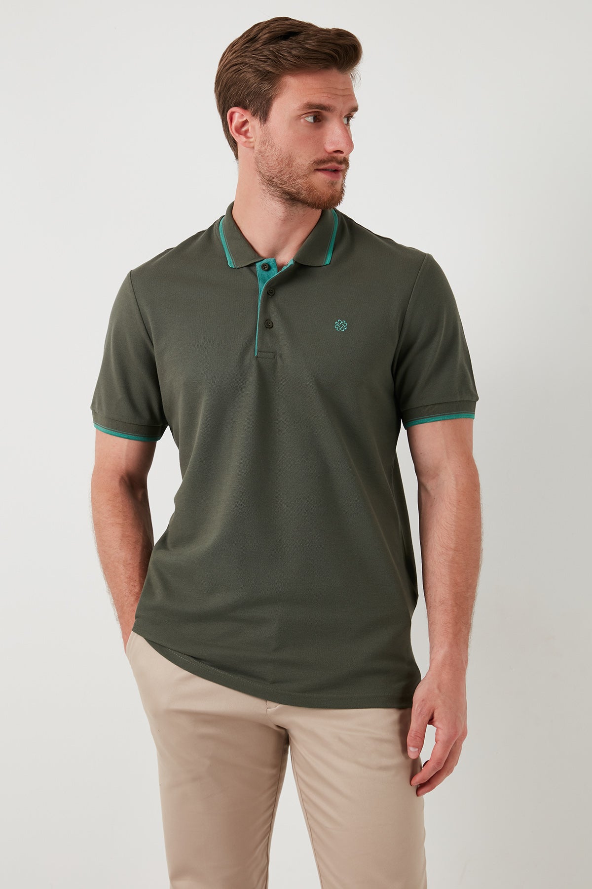 Buratti % 100 Pamuk Düğmeli Slim Fit Erkek Polo Yaka T Shirt 5902118 Haki-Mint