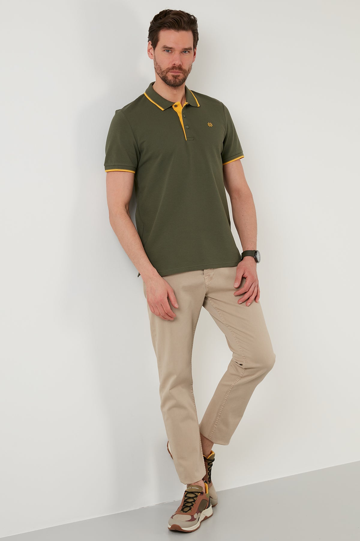 Buratti % 100 Pamuk Düğmeli Slim Fit Erkek Polo Yaka T Shirt 5902118 HAKİ-SARI