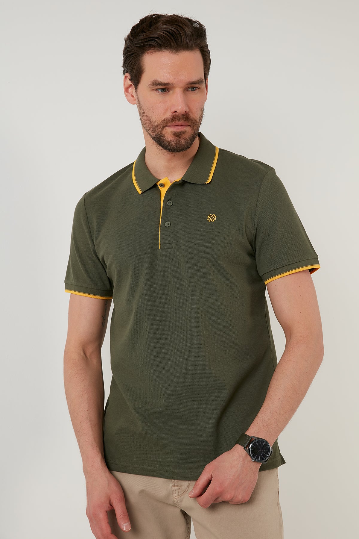 Buratti % 100 Pamuk Düğmeli Slim Fit Erkek Polo Yaka T Shirt 5902118 HAKİ-SARI